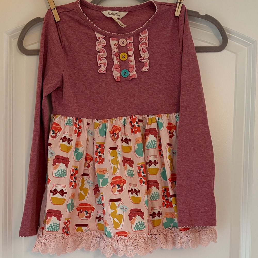 Matilda Jane Pink and Multicolor Long Sleeve Dress jam jars size 8